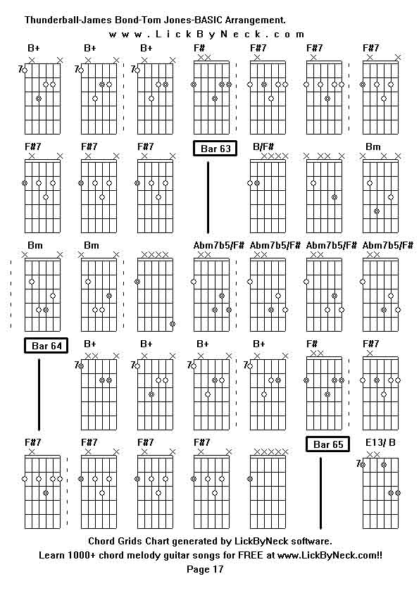 Chord Grids Chart of chord melody fingerstyle guitar song-Thunderball-James Bond-Tom Jones-BASIC Arrangement,generated by LickByNeck software.